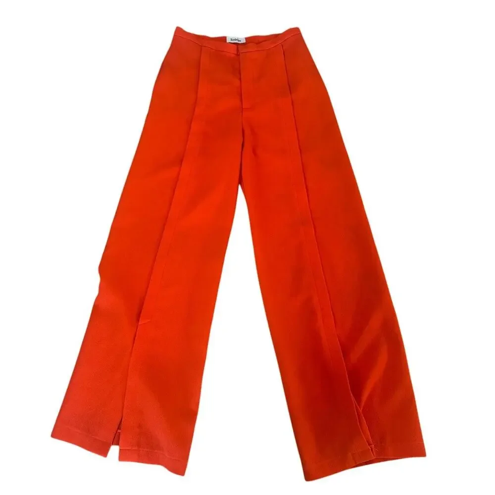 Rodebjer Orange Wide Leg Pant XS Trouser High Rise Split Hem Pleat Designer $345 - Picture 10 of 13